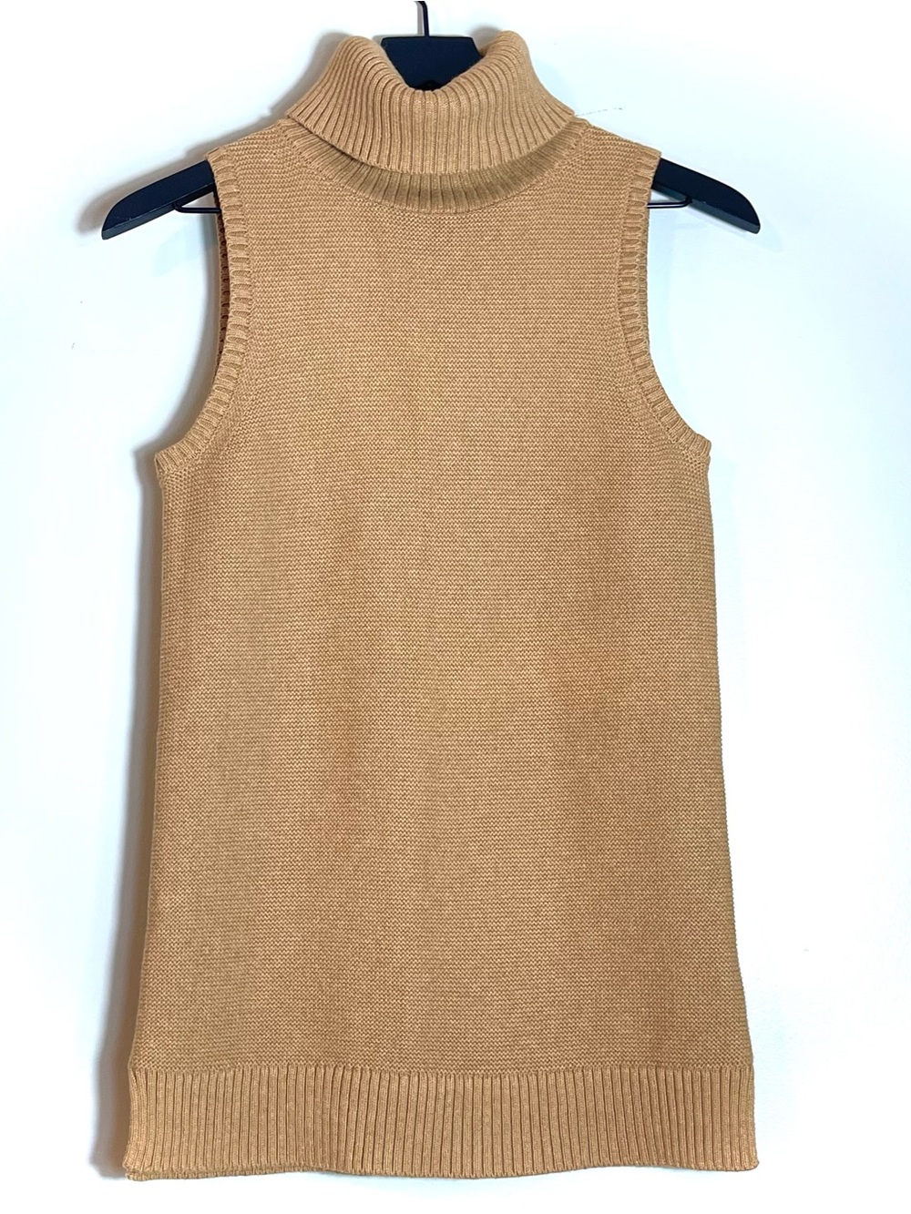 NWT J. CREW Women's Tan Sleeveless Turtleneck Sweater 100% Cotton Size XXS